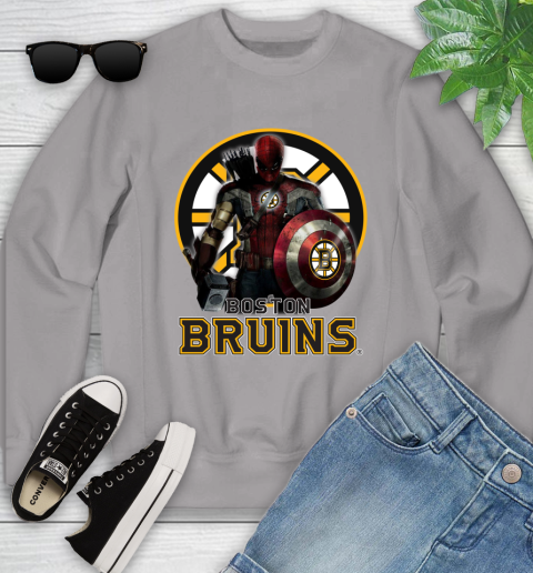 NHL Captain America Thor Spider Man Hawkeye Avengers Endgame Hockey Boston Bruins Youth Sweatshirt 4