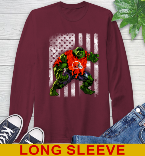 Cleveland Browns Hulk Marvel Avengers NFL Football American Flag Long Sleeve T-Shirt 7