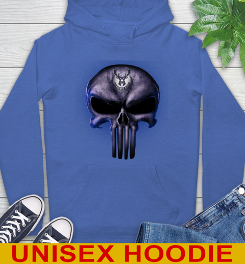 Milwaukee Bucks NBA Basketball Punisher Skull Sports Hoodie 9