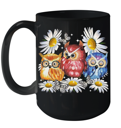 Owl And Daisy Flower Ceramic Mug 15oz