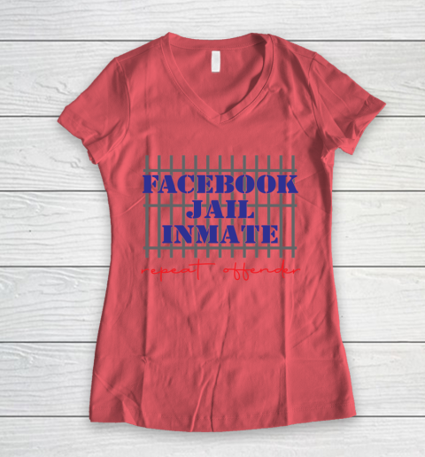 Facebook Jail tshirt Inmate Repeat Offender  FB Jail Women's V-Neck T-Shirt 3