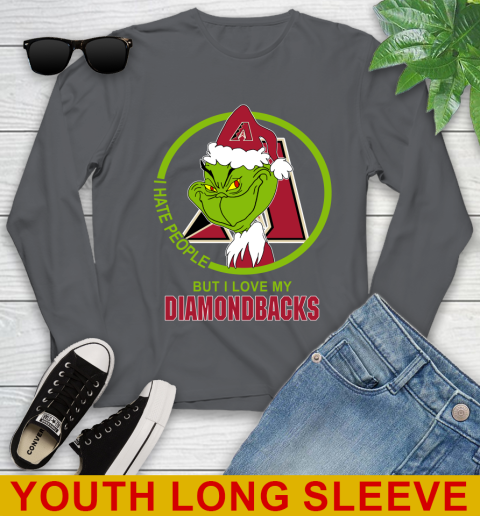Arizona Diamondbacks MLB Christmas Grinch I Hate People But I Love My Favorite Baseball Team Youth Long Sleeve 9