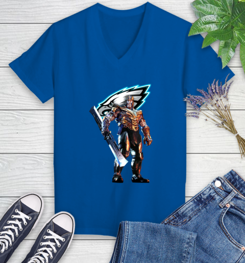 NFL Thanos Gauntlet Avengers Endgame Football Philadelphia Eagles Women's V-Neck T-Shirt 10