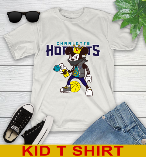 Charlotte Hornets NBA Basketball Mickey Peace Sign Sports Youth T-Shirt 12