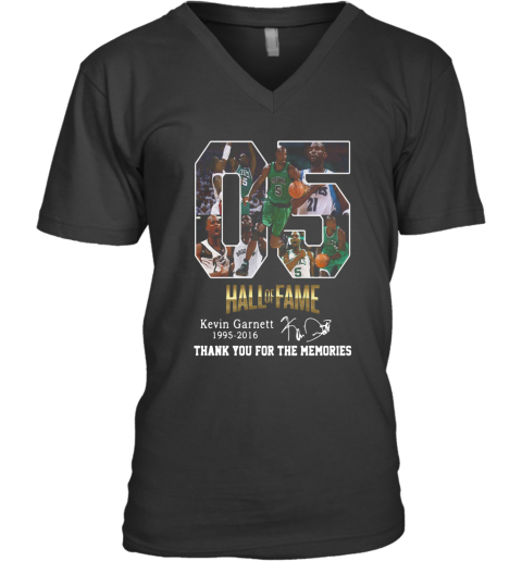 05 Hall Of Fame Kevin Garnett 1995 2016 Signature V-Neck T-Shirt