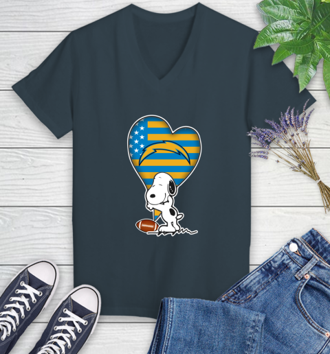 San Diego Chargers NFL Football The Peanuts Movie Adorable Snoopy Women's V-Neck T-Shirt 8