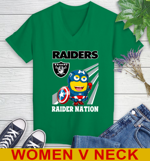 NFL Football Oakland Raiders Captain America Marvel Avengers Minion Shirt Women's V-Neck T-Shirt 5