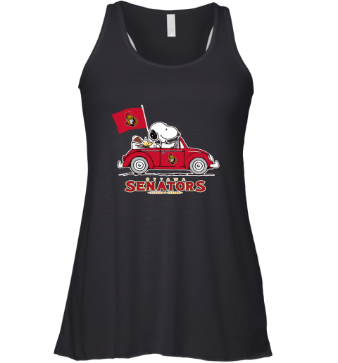 Snoopy And Woodstock Ride The Ottawa Senators Car NHL Racerback Tank