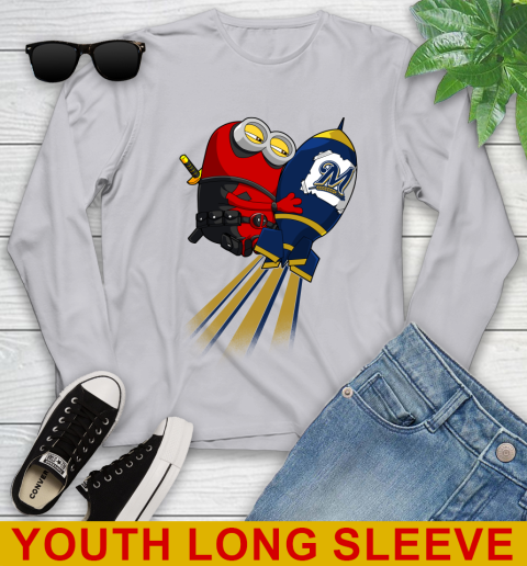 MLB Baseball Milwaukee Brewers Deadpool Minion Marvel Shirt Youth Long Sleeve 5