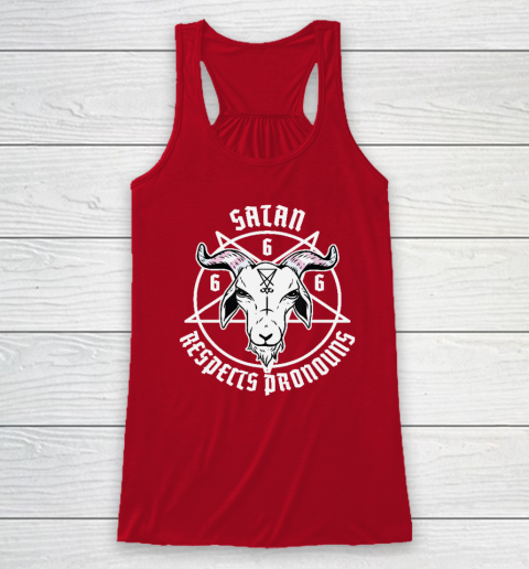Satan Respects Pronouns Transgender Pentagram Trans Flag Racerback Tank 3