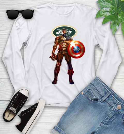 NFL Captain America Marvel Avengers Endgame Football Sports New York Jets Youth Long Sleeve
