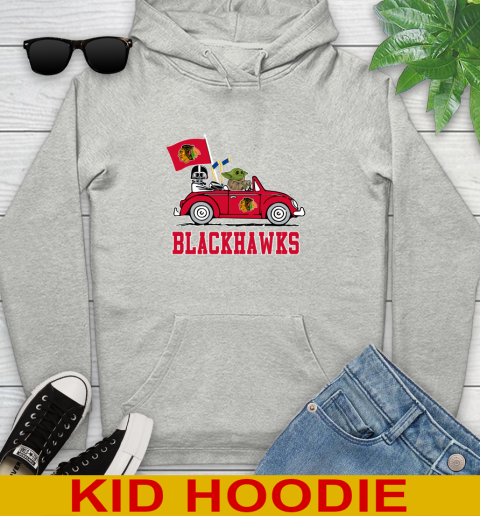 NHL Hockey Chicago Blackhawks Darth Vader Baby Yoda Driving Star Wars Shirt Youth Hoodie