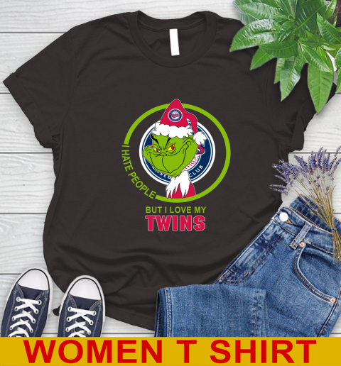 Minnesota Twins MLB Christmas Grinch I Hate People But I Love My Favorite Baseball Team Women's T-Shirt 8