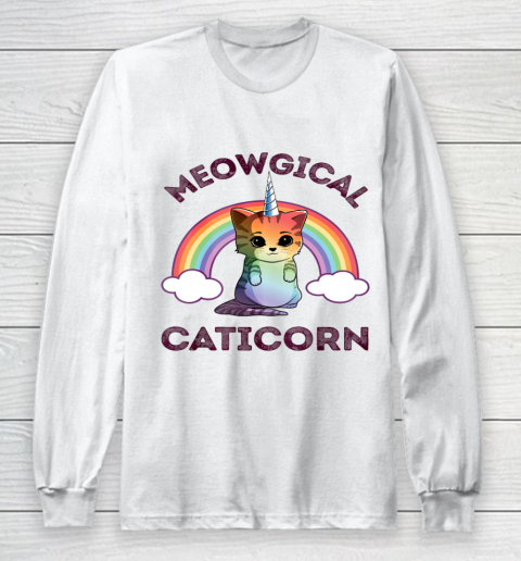 Meowgical Caticorn Cat Unicorn Girls Women Kittycorn Long Sleeve T-Shirt