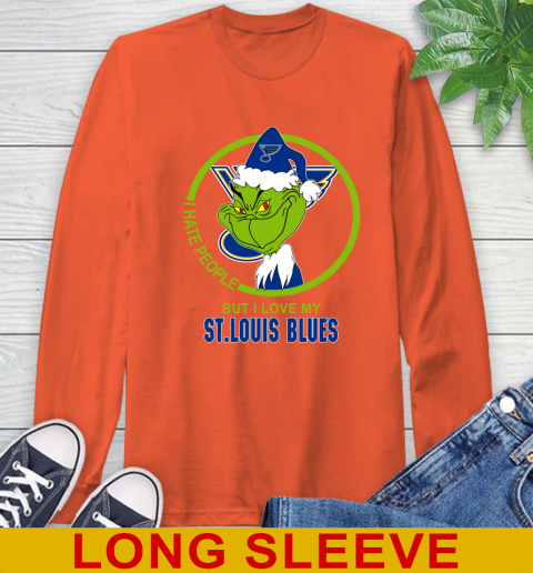 St.Louis Blues NHL Christmas Grinch I Hate People But I Love My Favorite Hockey Team Long Sleeve T-Shirt 5