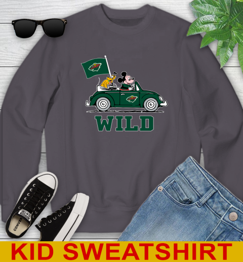 NHL Hockey Minnesota Wild Pluto Mickey Driving Disney Shirt Youth Sweatshirt 6
