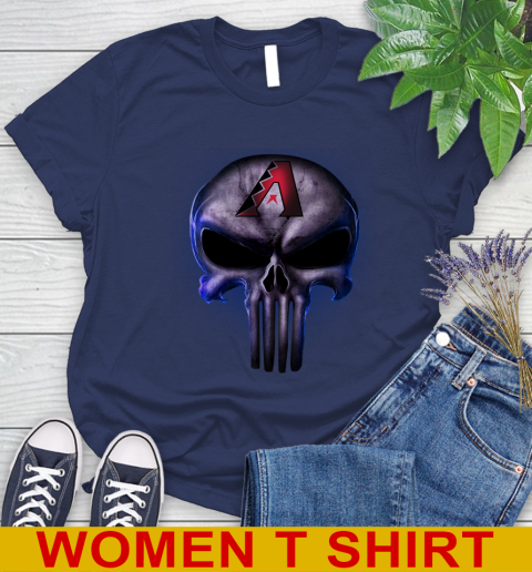 Arizona Diamondbacks MLB Baseball Punisher Skull Sports Women's T-Shirt 12