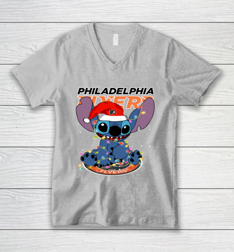 Philadelphia Flyers NHL Hockey noel stitch Christmas V-Neck T-Shirt 2