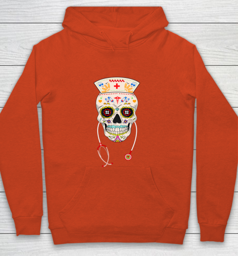 Nurse Sugar Skull Shirt Halloween Day Of The Dead Dia De Los Youth Hoodie 3