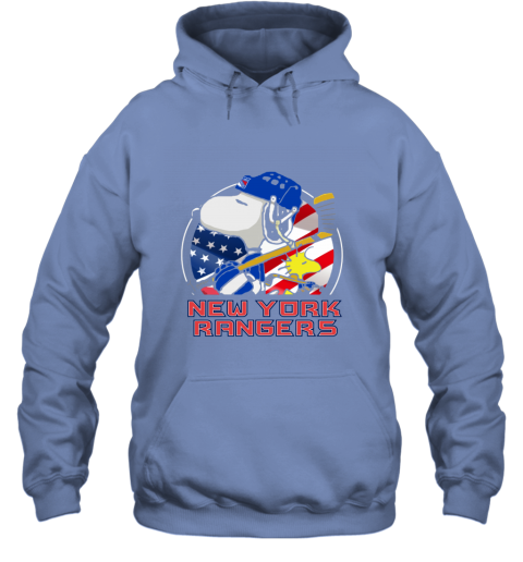 pqyv new york rangersnoopy and woodstock nhl hoodie 23 front carolina blue