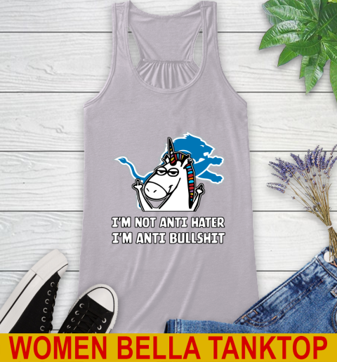 Detroit Lions NFL Football Unicorn I'm Not Anti Hater I'm Anti Bullshit Racerback Tank 5