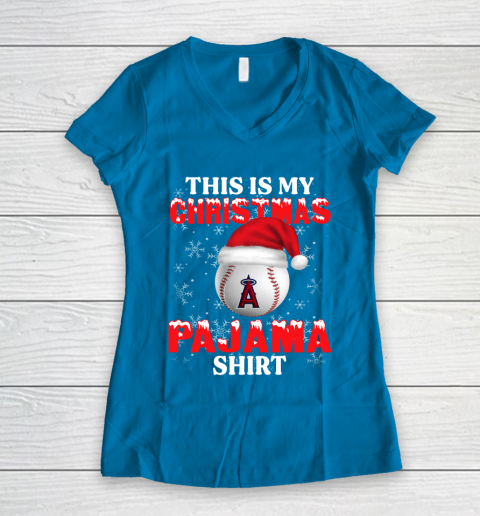 Los Angeles Angels This Is My Christmas Pajama Shirt MLB Women's V-Neck T-Shirt 5