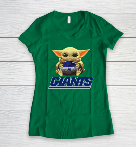 NFL Football New York Giants Baby Yoda Star Wars Women's V-Neck T-Shirt 6