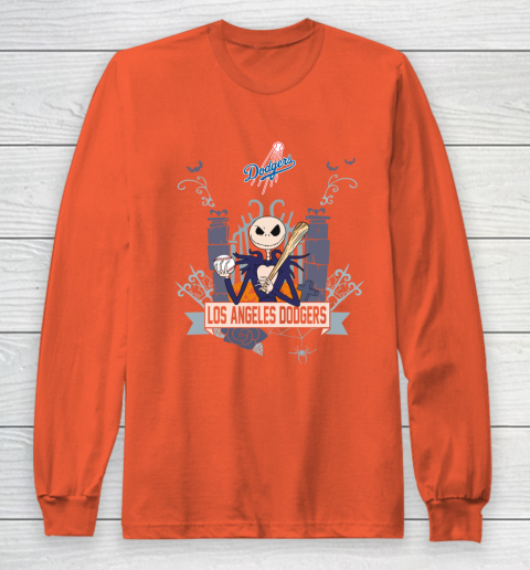 MLB Los Angeles Dodgers Baseball Jack Skellington Halloween Long Sleeve T-Shirt 3