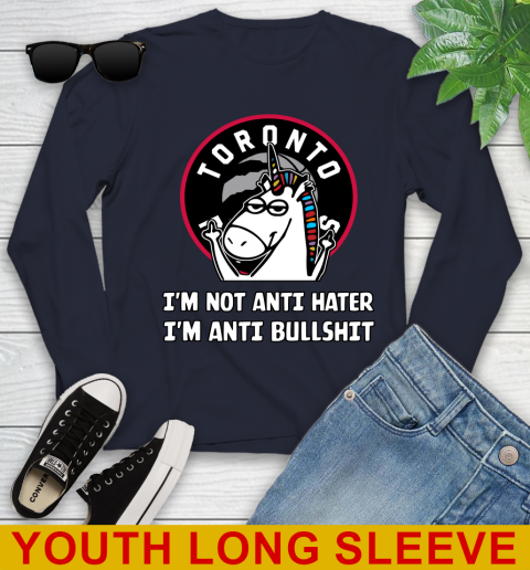 Toronto Raptors NBA Basketball Unicorn I'm Not Anti Hater I'm Anti Bullshit Youth Long Sleeve 3