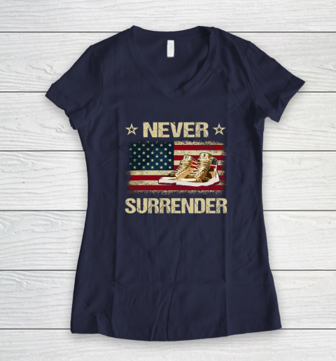 Never Surrender Gold Sneakers Pro Trump 2024 Women's V-Neck T-Shirt 7