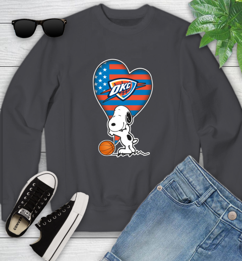 Oklahoma City Thunder NBA Basketball The Peanuts Movie Adorable Snoopy Youth Sweatshirt 6
