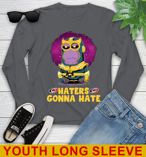 NHL Hockey Carolina Hurricanes Haters Gonna Hate Thanos Minion Marvel Shirt Youth Long Sleeve 9