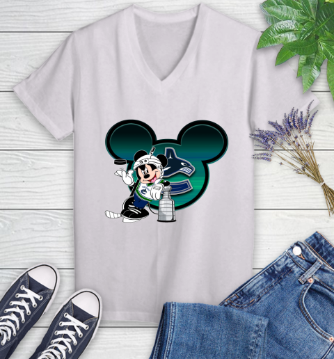 NHL Vancouver Canucks Stanley Cup Mickey Mouse Disney Hockey T Shirt Women's V-Neck T-Shirt