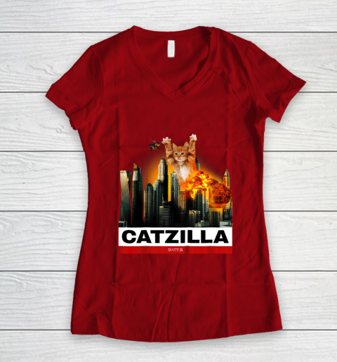 CATZILLA  Funny Kitty Tshirt for Cat lovers to Halloween Women's V-Neck T-Shirt 8