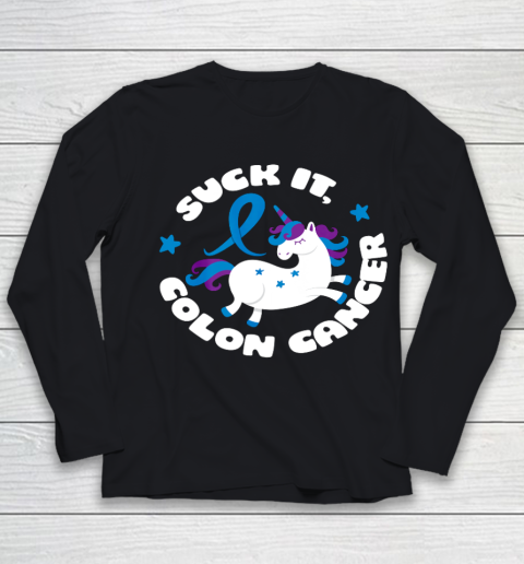 Colon Cancer Shirt Suck It Colon Cancer Funny Unicorn Gift Youth Long Sleeve
