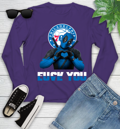 NBA Philadelphia 76ers Deadpool Love You Fuck You Basketball Sports Youth Long Sleeve 4