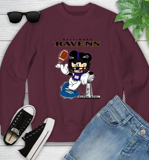 NFL Baltimore Ravens Mickey Mouse Disney Super Bowl Football T Shirt Youth Sweatshirt 5