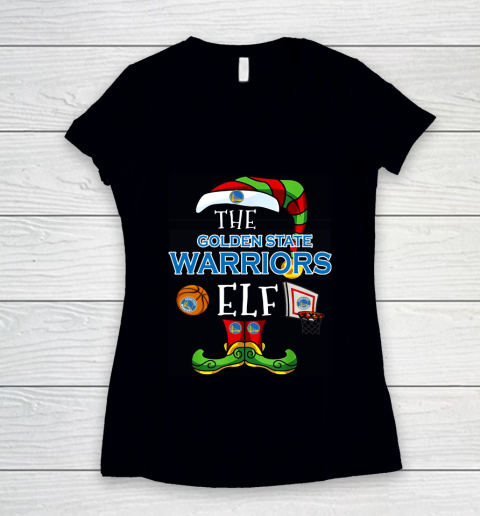 Golden State Warriors Christmas ELF Funny NBA Women's V-Neck T-Shirt