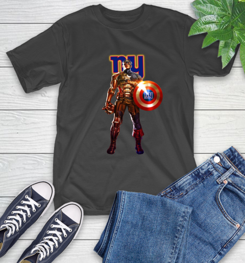 NFL Captain America Marvel Avengers Endgame Football Sports New York Giants T-Shirt 2