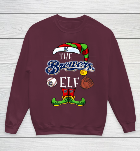 Milwaukee Brewers Christmas ELF Funny MLB Youth Sweatshirt 4