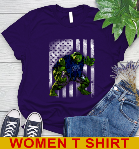 Tampa Bay Lightning Hulk Marvel Avengers NHL Hockey American Flag Women's T-Shirt 4