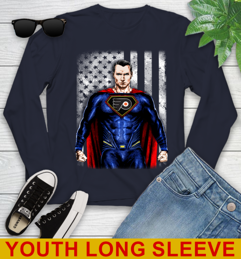 NHL Hockey Philadelphia Flyers Superman DC Shirt Youth Long Sleeve - Image 3