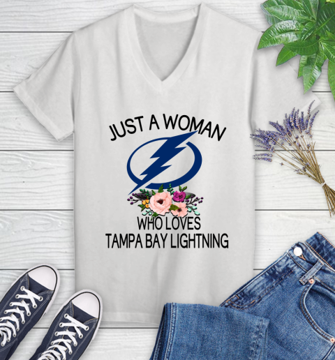 NHL Just A Woman Who Loves Tampa Bay Lightning Hockey Sports Women's V-Neck T-Shirt