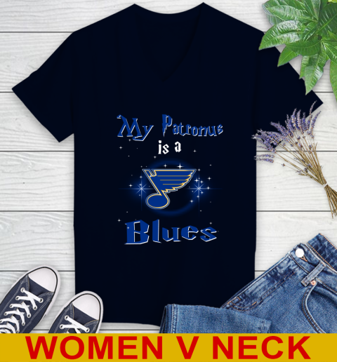 NHL Hockey Harry Potter My Patronus Is A St.Louis Blues Women's V-Neck T-Shirt 2