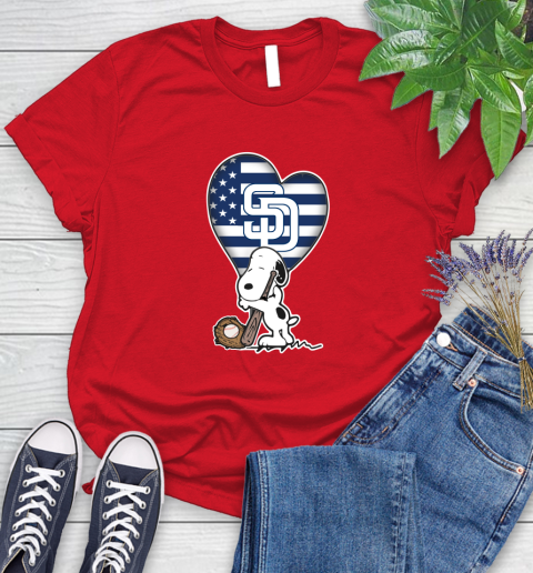San Diego Padres MLB Baseball The Peanuts Movie Adorable Snoopy Women's T-Shirt 9