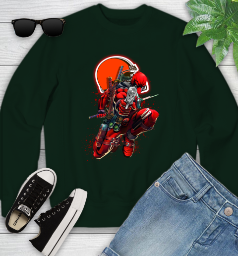 NFL Deadpool Marvel Comics Sports Football Cleveland Browns Youth Sweatshirt 10