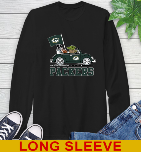 NFL Football Green Bay Packers Darth Vader Baby Yoda Driving Star Wars Shirt Long Sleeve T-Shirt 2
