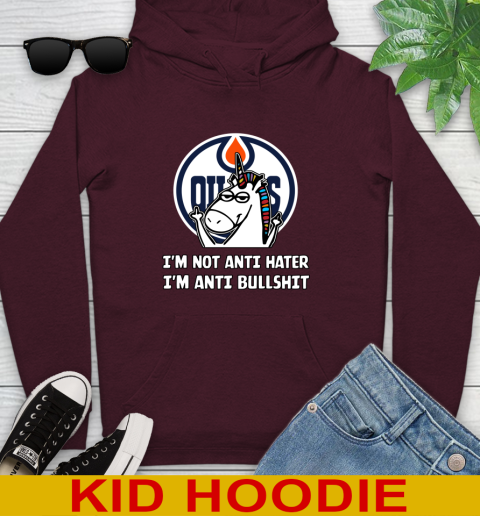 Edmonton Oilers NHL Hockey Unicorn I'm Not Anti Hater I'm Anti Bullshit Youth Hoodie 7