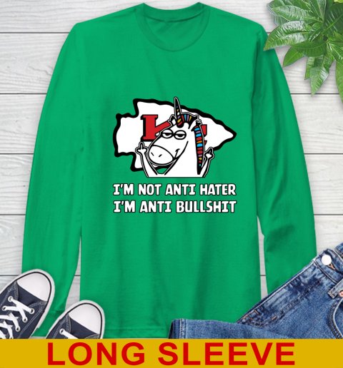 Kansas City Chiefs NFL Football Unicorn I'm Not Anti Hater I'm Anti Bullshit Long Sleeve T-Shirt 7