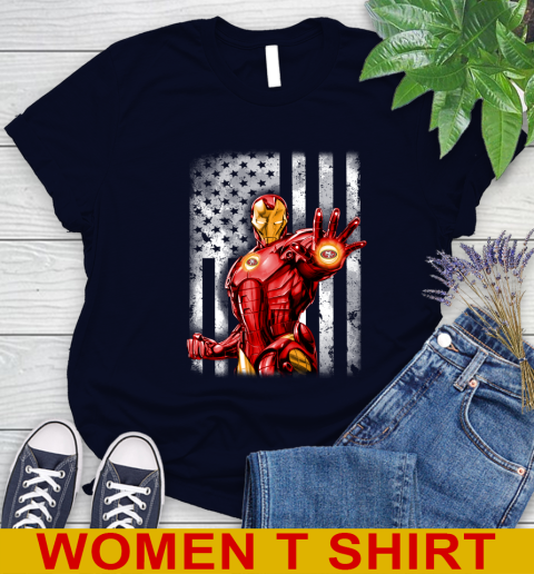 San Francisco 49ers NFL Football Iron Man Avengers American Flag Shirt Women s T Shirt